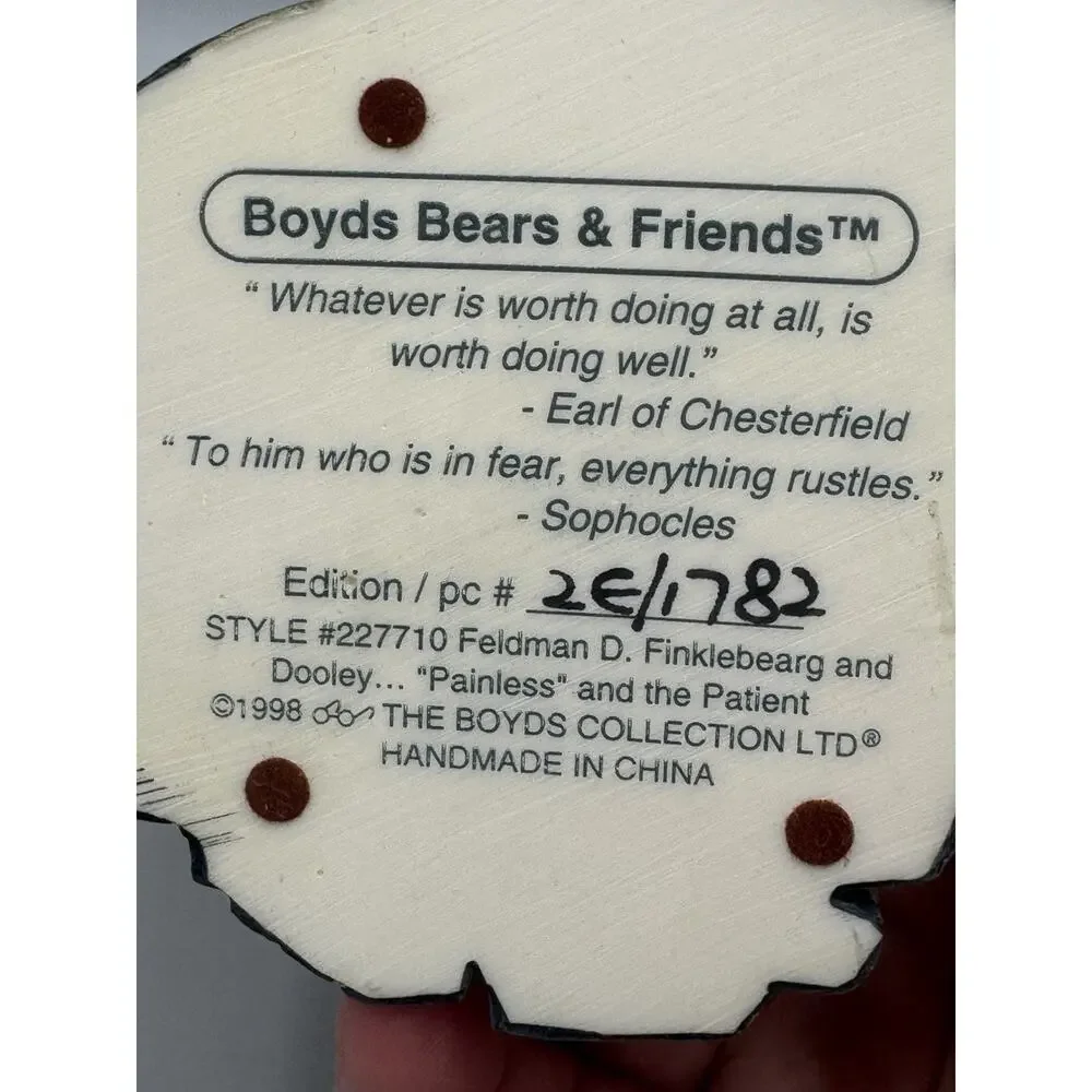 1998 Boyds Bears Feldman D and Dooley Painless and Patient Figurine 227710